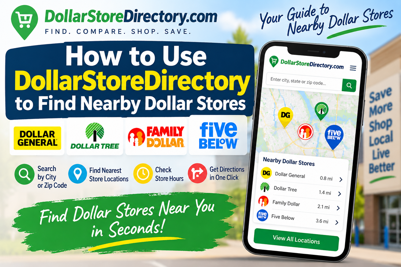 Editorial illustration for How to Use DollarStoreDirectory to Find Nearby Dollar Stores